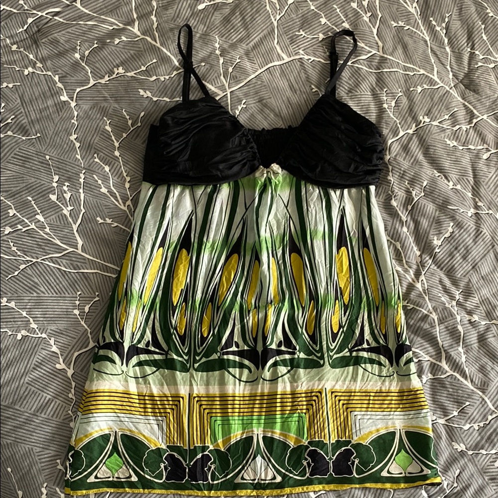 Gorgeous Patterned Spaghetti Strap Dress 100% Silk